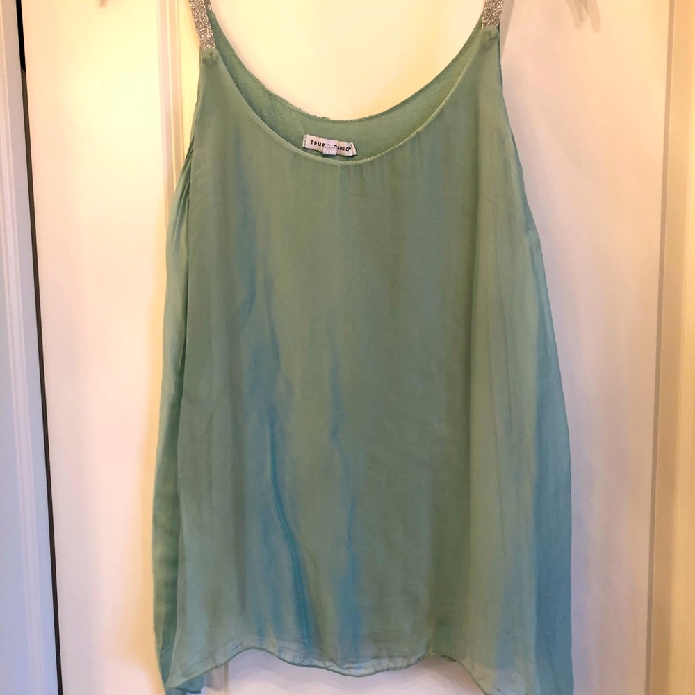 Tempo Paris Light Green Silky Tank Top with Beaded Straps